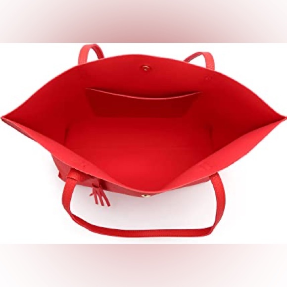 RED SOFT FAUX LEATHER TOTE SHOULDER BAG - Picture 5 of 5